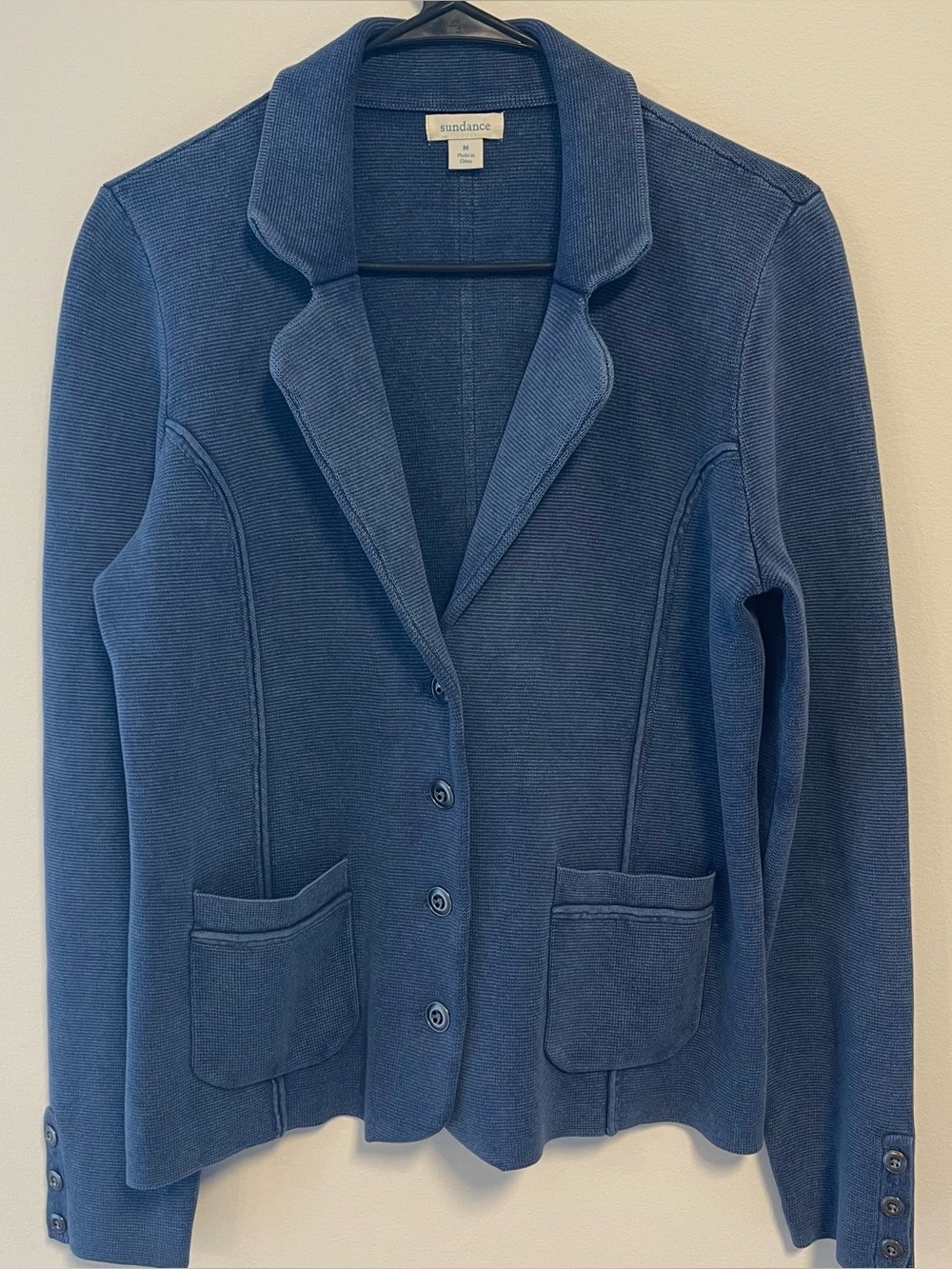 Sundance Catalog Women’s Medium Blue 100% Cotton 4 Button Blazer Jacket NWOT